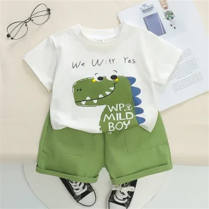 casual cartoon dinosaur short sleeved  two-piece set