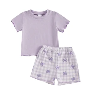 2 Piece Set  Tee and Plaid Shorts
