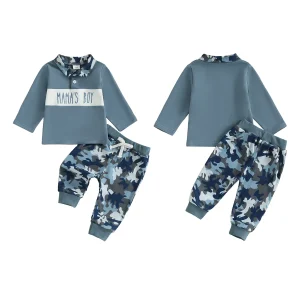 2Pcs Long Sleeve Print Tops and Pants Sets