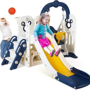 6 in 1 Slide Climber with Ball & Hoop, Storage Space, Suction Cup Reinforced Base, In/Outdoor