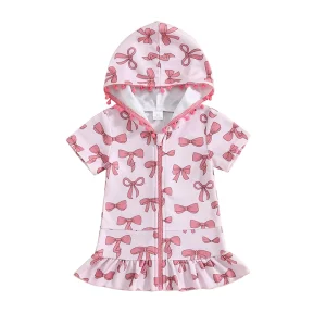 Hooded Beach Robe with Short Sleeves and Zipper Closure