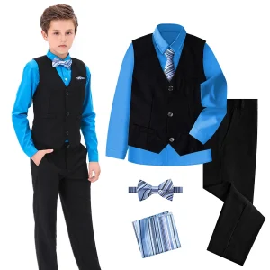 Kids Suit for Boys Formal Vest Set Blue and Black