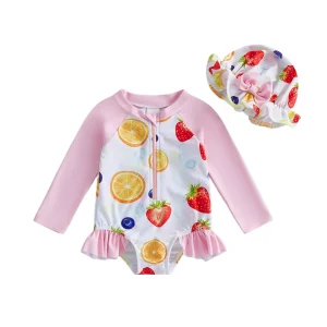 Beachwear Set with Seashell and Starfish Print Long Sleeve Rash Guard Swimsuit