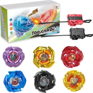 6 Spinning Tops with 2 Launchers