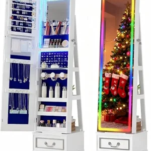 LED Lockable Full Length Mirror with Storage