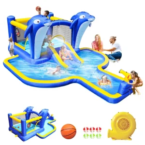 6 in1 Inflatable slide water park with  Dolphin sprinkler