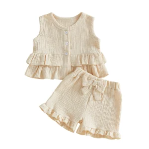 2Pcs Short Sleeve Solid Color T-Shirt and Elastic Waist Shorts